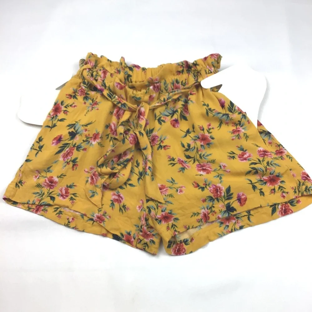 American Eagle Floral‎ Shorts High Waist Paper Bag Waist Yellow XXS - Picture 4 of 10